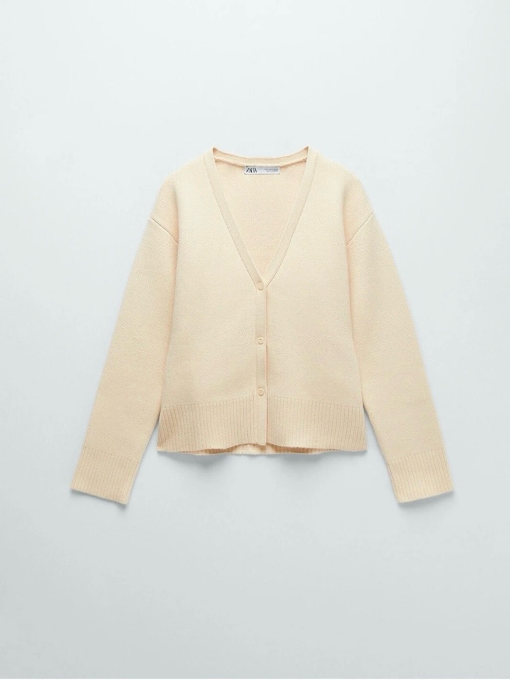 Zara Ribbed Knit Jacket Sweater Cardigan Cream Casual Streetwear Size Small